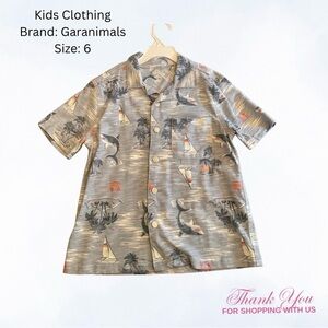 Kids Tropical Print Gray Polo Shirt